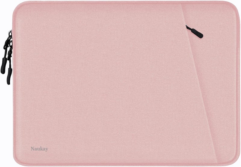Naukay Laptop Sleeve Bag 13.3 inch  Shockproof Protective Computer Cover with Accessories Pocket  Portable Laptop Case Compatible with MacBook Air/Pro 13-13.3 inch  Compatible for MacBook Pro 14 inch  Pink - Image 1